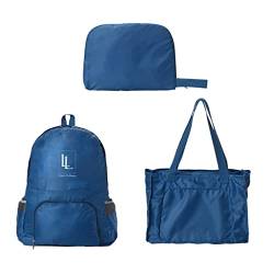 Lin’s Liliana große Faltbare Rucksack Tasche, multifunktionale Schulttasche, umformbare Handtsche leichte schnelltrocknend reißfest für Schule Reise Ausflug(Dunkelblau) von Lin's Liliana