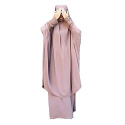 LinKeTop Muslimisches Damenkleid, zweiteiliges Gebets-Maxikleid, Hijab, islamische Abaya, Einheitsgröße, rose, One size von LinKeTop