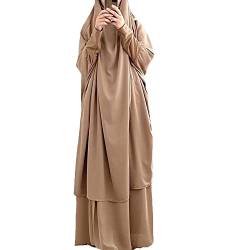 LinKeTop Muslimisches Damenkleid, zweiteiliges Gebetskleid, Maxikleid, Hijab, islamische Abaya, Einheitsgröße, khaki, One size von LinKeTop