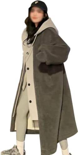 2-Layered Faux Lambswool Hooded Coat Jacket, Winter Women'S Fashion Thickened Warm Long Windbreaker (S, Gray) von LinZong