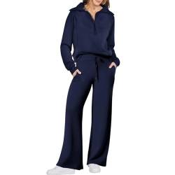 2 Piece Loungewear,Women's 2 Piece Outfits,Oversized Half Zip Pullover Sweatshirts And Wide Leg Pants Tracksuit Sets (DE/NL/SE/PL, Alphanumerisch, M, Regular, Regular, Dark Blue) von LinZong
