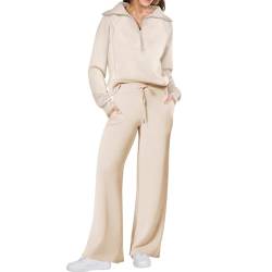 2 Piece Loungewear,Women's 2 Piece Outfits,Oversized Half Zip Pullover Sweatshirts And Wide Leg Pants Tracksuit Sets (DE/NL/SE/PL, Alphanumerisch, S, Regular, Regular, Apricot) von LinZong