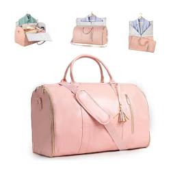 2024 New Travel Bag,2 in 1 Foldable PU Leather Duffle Bag,Large Capacity Suit Garment Bag,Multifunctional Storage Bags (Pink) von LinZong