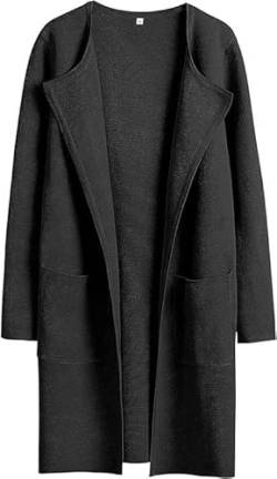 Lapel Classy Coatigan, Women's Open Front Knit Cardigan Long Sleeve Lapel Casual Solid Sweater Jacket Coats with Pockets. (3XL, Black) von LinZong