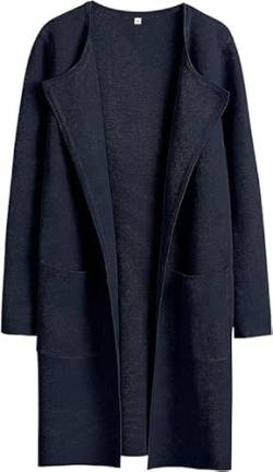 Lapel Classy Coatigan, Women's Open Front Knit Cardigan Long Sleeve Lapel Casual Solid Sweater Jacket Coats with Pockets. (3XL, Navy) von LinZong