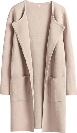 Lapel Classy Coatigan, Women's Open Front Knit Cardigan Long Sleeve Lapel Casual Solid Sweater Jacket Coats with Pockets. (L, Pink) von LinZong