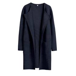 Lapel Classy Coatigan,Women's Long Sleeve Open Front Knit Coats,Solid Classy Sweater Jacket with Pockets (3XL, Navy Blue) von LinZong