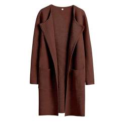 Lapel Classy Coatigan,Women's Long Sleeve Open Front Knit Coats,Solid Classy Sweater Jacket with Pockets (L, Dark Brown) von LinZong