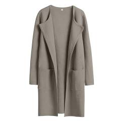 Lapel Classy Coatigan,Women's Long Sleeve Open Front Knit Coats,Solid Classy Sweater Jacket with Pockets (L, Taupe) von LinZong