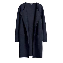 Lapel Classy Coatigan,Women's Long Sleeve Open Front Knit Coats,Solid Classy Sweater Jacket with Pockets (XXL, Navy Blue) von LinZong