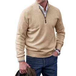 LinZong Men's Cashmere Zipper Basic Sweater,Pullover Sweaters Long Sleeve Knitted Zip Up Mock Neck Polo Sweater (Beige,L) von LinZong