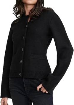 LinZong Ultra Soft Button Cardigan,Slimming Button Cardigans Sweater,Open-Front Versatile Round Neck,Women Knit Outwear with Pockets (S, Black) von LinZong