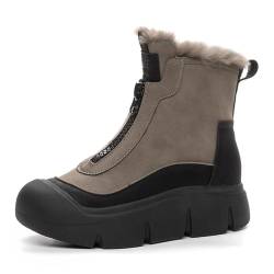 LinZong Women's Soft Leather Thick Sole Snow Boots Anti Slip Warm Zipper Furry Booties,Winter Fashion Casual Short Boots (Gray, Erwachsene, Damen, 38, Numerisch, EU Schuhgrößensystem, M) von LinZong