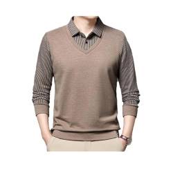 Men's Fake 2-Piece Knitted Shirt,Warm Anti-Wrinkle Two-Piece,Business Casual Fleece Thickening Dress Polo Shirts (DE/NL/SE/PL, Alphanumerisch, XL, Regular, Regular, Khaki) von LinZong