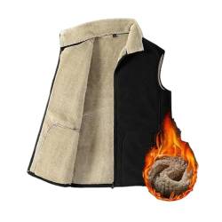 Men's Lambswool Vest Zipper Sleeveless Jacket,Autumn Winter Fleece Lined Stand-Up Vest,Warm Windproof Vest With Pocket (Black, M) von LinZong