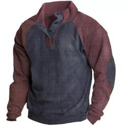 Mens Corduroy Shirts - Casual Lapel Collar Button Up Pullover, Mock Neck Long Sleeve Casual Polo Sweat Shirts (DE/NL/SE/PL, Alphanumerisch, 5XL, Regular, Regular, E) von LinZong