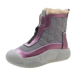 Padded Boots Made From Thickened Leather,Winter Women's High Top Warm Thick Soled Snow Boots With Front Zipper (Purple, Erwachsene, Damen, 37, Numerisch, EU Schuhgrößensystem, M) von LinZong