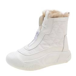 Padded Boots Made From Thickened Leather,Winter Women's High Top Warm Thick Soled Snow Boots With Front Zipper (White, Erwachsene, Damen, 36, Numerisch, EU Schuhgrößensystem, M) von LinZong