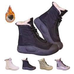 Padded Boots Made from Thickened Leather with Zip Up Anti Slip Snow Boots,Warm Plush Lined Round Toe Mid Calf Boots (Black, Erwachsene, Damen, 39, Numerisch, EU Schuhgrößensystem, M) von LinZong