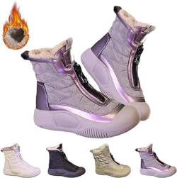 Padded Boots Made from Thickened Leather with Zip Up Anti Slip Snow Boots,Warm Plush Lined Round Toe Mid Calf Boots (Purple, Erwachsene, Damen, 35.5, Numerisch, EU Schuhgrößensystem, M) von LinZong