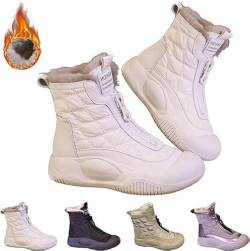 Padded Boots Made from Thickened Leather with Zip Up Anti Slip Snow Boots,Warm Plush Lined Round Toe Mid Calf Boots (White, Erwachsene, Damen, 36, Numerisch, EU Schuhgrößensystem, M) von LinZong