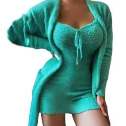 Plush Casual Dress Set 2-Pieces，Casual Dream Dress Set，Sexy Pajamas for Women Sets with Pockets (DE/NL/SE/PL, Alphanumerisch, S, Regular, Regular, Green) von LinZong