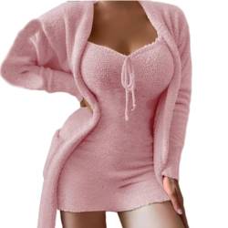 Plush Casual Dress Set 2-Pieces，Casual Dream Dress Set，Sexy Pajamas for Women Sets with Pockets (DE/NL/SE/PL, Alphanumerisch, S, Regular, Regular, Pink) von LinZong