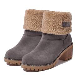 Seniors' Chunky Heel Winter Boots,Women's Chunky Heel Round Toe Snow Boots,Comfortable Slip On Suede Warm Fleece Lined Snow Ankle Boots Outdoor Shoes (38 EU, Grey) von LinZong