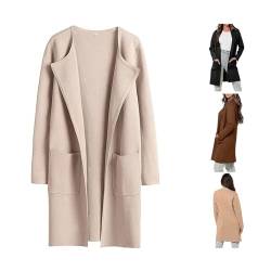 Spring Autumn Lapel Classy Cardigan,Womens Long Wool Open Front Knit Trench Coat,Long Sleeve Sweaters Dress Coats (Light Pink, M) von LinZong