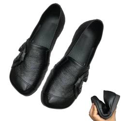 Women's Leather Soft-Soled Non-Slip Shoes, Lightweight Breathable Slip-On Loafers, Casual Comfort Flat Walking Shoes (38,Black) von LinZong