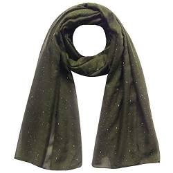 Lina & Lily Mini Schimmer Glitzer Einfarbig Damen Schal Kopf Wrap Hijab, #24 Dark Olive, 180cm x 95cm von Lina & Lily