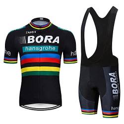 Linarun Herren Radtrikot Set Fahrradtrikot Kurzarm + Radlerhose mit 5D Sitzpolster Rennrad Trikot Fahrradbekleidung Atmungsaktiv und Schnell Trockend (Schwarz,XL) von Linarun