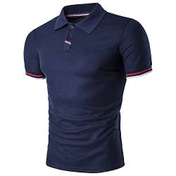 Linarun Poloshirt Herren Kurzarm Polohemd aus 100% Baumwolle Herren Regular Fit Polo mit Knopfleiste (M, Dunkelblau) von Linarun