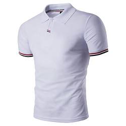 Linarun Poloshirt Herren Kurzarm Polohemd aus 100% Baumwolle Herren Regular Fit Polo mit Knopfleiste (M, Weiß) von Linarun