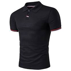 Linarun Poloshirt Herren Kurzarm Polohemd aus 100% Baumwolle Herren Regular Fit Polo mit Knopfleiste (S, Schwarz) von Linarun