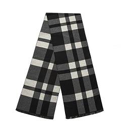 Lindoro Merino Wollschal für Herren, Warme, Leichte Tartan-Plaid-Winter-lange Schals mit Geschenkbox (Schwarz/Weiß Kariert) von Lindoro