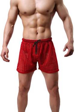 Linemoon Herren Mesh Shorts Sexy Lounge Hollow Boxer Unterwäsche - Rot - Large von Linemoon