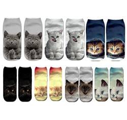 LingLucky Frauen Kurze Katze Socken, 3D Mädchen Katze Gedruckt Knöchel Socken, Unisex lustige Fußkettchen Casual Socken (7 Paare in Verschiedenen Farben) von LingLucky