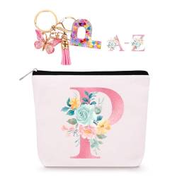 Personalisierte Make-up-Tasche mit Initialen-Schlüsselanhänger, individuelle Reise-Make-up-Tasche, Geburtstagsgeschenk für Frauen, Mädchen, Brautjungfer, Teenager, Lehrer, Monogramm, kleine von Lingdeer