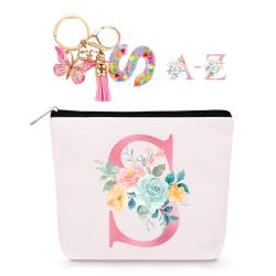 Personalisierte Make-up-Tasche mit Initialen-Schlüsselanhänger, individuelle Reise-Make-up-Tasche, Geburtstagsgeschenk für Frauen, Mädchen, Brautjungfer, Teenager, Lehrer, Monogramm, kleine von Lingdeer