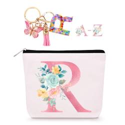 Personalisierte Make-up-Tasche mit Initialen-Schlüsselanhänger, individuelle Reise-Make-up-Tasche, Geburtstagsgeschenke für Frauen, Mädchen, Brautjungfer, Teenager, Lehrer, Monogramm, kleine von Lingdeer