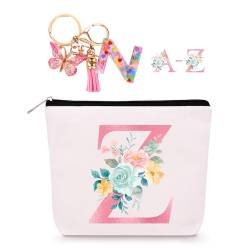 Personalisierte Make-up-Tasche mit Initialen-Schlüsselanhänger, individuelle Reise-Make-up-Tasche, Geburtstagsgeschenke für Frauen, Mädchen, Brautjungfer, Teenager, Lehrer, Monogramm, kleine von Lingdeer