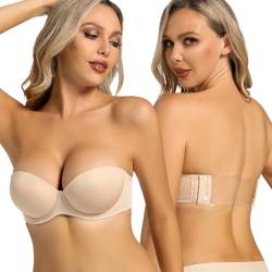 Lingesxy Trägerloser Push-Up-BH für Damen, gepolstert, tiefer Träger, Bügel, 2 Körbchengrößen, Hautfarben, 85C von Lingesxy