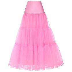 Linghe 50er Langer Petticoat gekräuselte Krinoline Vintage Hochzeit Braut Petticoat für Brautkleider Unterrock Rockabilly Tutu Rock (Rosa, M) von Linghe