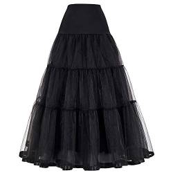 Linghe 50er Langer Petticoat gekräuselte Krinoline Vintage Hochzeit Braut Petticoat für Brautkleider Unterrock Rockabilly Tutu Rock (Schwarz, M) von Linghe