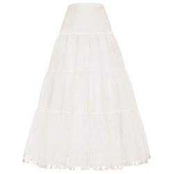 Linghe 50er Langer Petticoat gekräuselte Krinoline Vintage Hochzeit Braut Petticoat für Brautkleider Unterrock Rockabilly Tutu Rock (Weiß, M) von Linghe