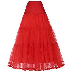 Linghe 50er Langer Petticoat gekräuselte Krinoline Vintage Hochzeit Braut Petticoat für Brautkleider Unterrock Rockabilly Tutu Rock (rot, M) von Linghe