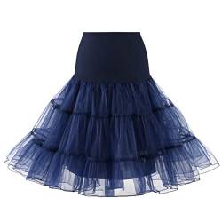 Linghe 50s Vintage Rockabilly Wedding Hoopless Short Petticoat Crinoline Underskirt Tutu Skirt Plus Size (Navy blau, S) von Linghe