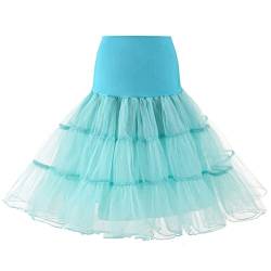 Linghe 50s Vintage Rockabilly Wedding Hoopless Short Petticoat Crinoline Underskirt Tutu Skirt Plus Size (hellblau, L) von Linghe
