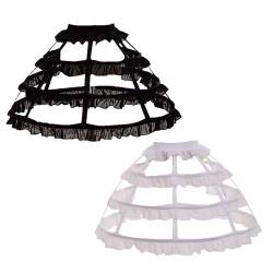 Linghe Hollow Lolita Short Birdcage Petticoat Elastische Taille 3 Creolen Plissee Rüschen A-Linie Hochzeit Cosplay Krinoline Unterrock (Schwarz) von Linghe